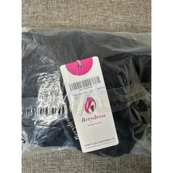 Berydress Womens Sheath Faux Wrap Dress Size XL Classic 3/4 Sleeves V Neck Black - Picture 5 of 5